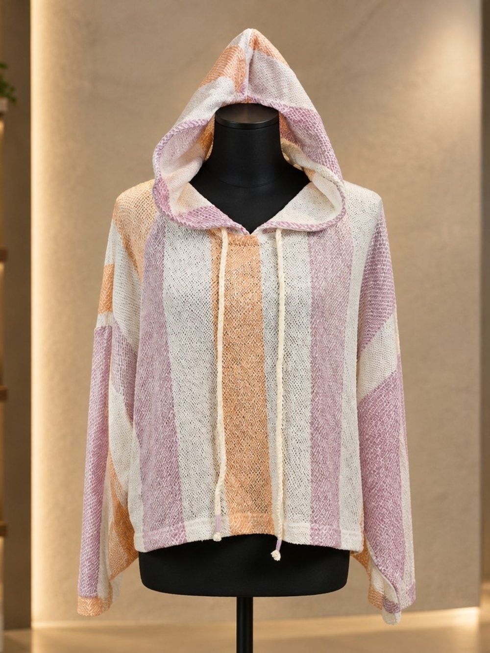Out From Under High Tide Oversized Crop Hoodie Sweatshirt Pastel Stripe Beach S
